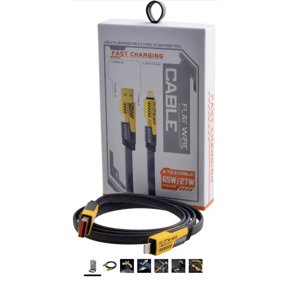 Fast Charging Flat 2 to 2 Cable Charger 65w/27w Type A To C And C To C